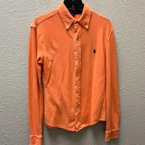 Ralph Lauren Featherweight Mesh Orange Long Sleeve Button Down Top Size XS